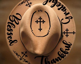 Thankful, Blessed Grateful Christian Hat Burning Design,  Narrow Brim Hat Pattern, Digital Download