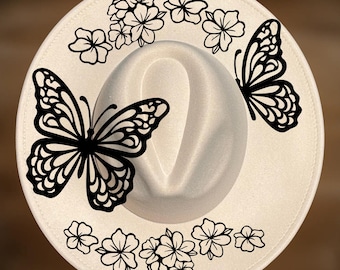 Butterfly Floral Hat Burning Design DIY Pyrography Template Wide Brim Digital File