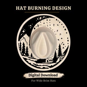 Night Moon Wide Brim Hat Burning Design, Night Sky Stars Trees Pattern, DIY Pyrography Template