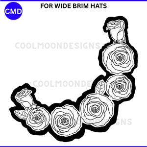 Dark Outline Roses Hat Burning Design, Reverse Burn, Rose Pattern, Wide Brim Hat, DIY Pyrography Template, Digital Download, png jpg pdf SVG