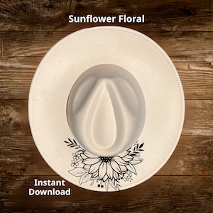 Sunflower Floral Hat Burning Design, For Wide Brim Hat, Sunflower Pattern, Laser Friendly Graphic, SVG png jpg pdf digital files, Pyrography