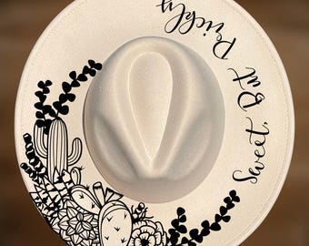 Hut mit Feigenkaktus-Motiv, Brennendes Design, Breite Krempe, Digitaler Download