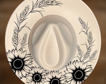Sunflower Wheat Hat Burning Design,  Wide Brim Pattern, Hat Burn  Digital Download