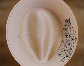 Cherry Blossom Butterfly Hat Burning Design, Narrow Brim Pyrography Pattern, Digital Download