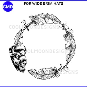 Bison Feathers Hat Burning Design, Boho Tribal Feather Style Pattern For Wide Brim Hats, svg png jpg pdf eps dxf digital files