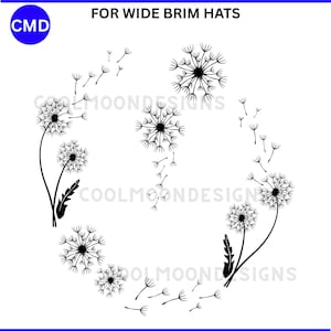 Unique Dandelion Hat Burning Design, For Wide Brims, DIY Pyrography Template, Dandelion Pattern, Garden, Digital Download png pdf jpg SVG