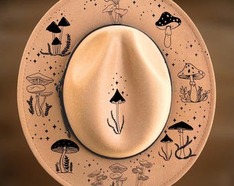 Mushroom Party Hat Burning Design, Narrow Brim Pattern,, Digital Download, Woodland Style