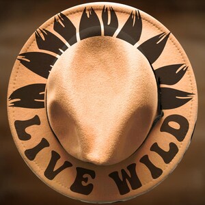 Sunflower Wild Child Hat Burning Design, Narrow Brim Pyrography Pattern, Hand Burn, Digital Download