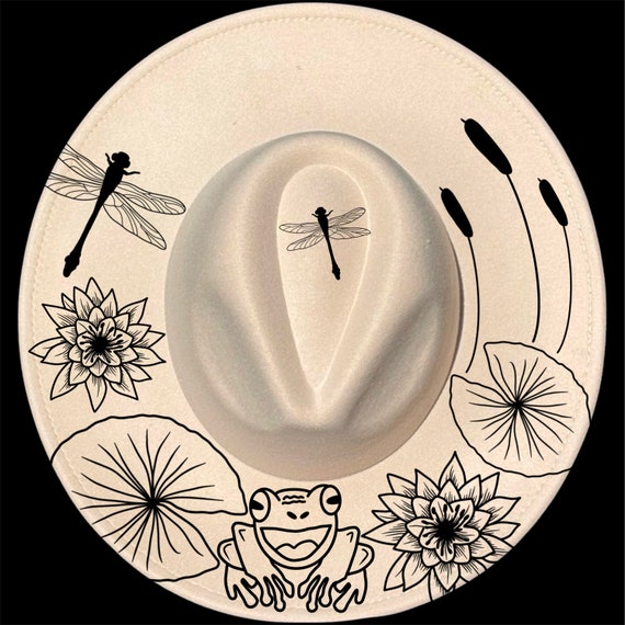 Frog Pond Hat Burning Design, for Wide Brims, Lily Pads Pond  display picture 3
