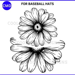 Daisies Baseball Cap Hat Burning Design, Daisy Burned Hat Template, Flower Hat Burning Pattern Stencil, Digital Download png pdf jpg svg