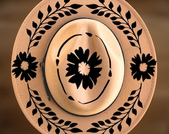 Flower Vine Hat Burning Design, Narrow Brim Pyrography Pattern, Hand Burn, Digital Download