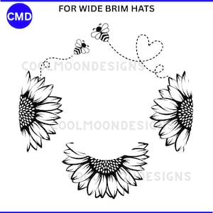 3 Sunflowers Hat Design Traceable Hat Burning Design, Sunflowers Bees Pattern For Wide Brim Hats, png jpg pdf SVG digital files, Pyrography