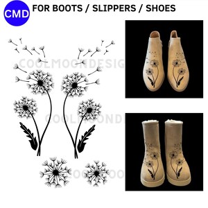 Dandelion Boot Burning Design, Burned Ankle Bootie Pattern, Floral Shoe ...