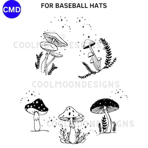 Mushroom Hat Burning Design Template, Groovy Fungi Pyrography Pattern, Toadstool Baseball Cap DIY, Digital Download