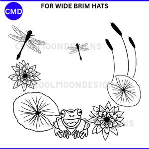 Frog And Dragonfly Pond Hat Burning Design, Wide Brim Hats Pyrography Pattern, Digital Download