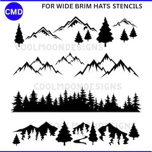 Mountains And Trees Stencil For Burning Hat Bands, Burned Felt Fedora Template Design, png pdf jpg svg