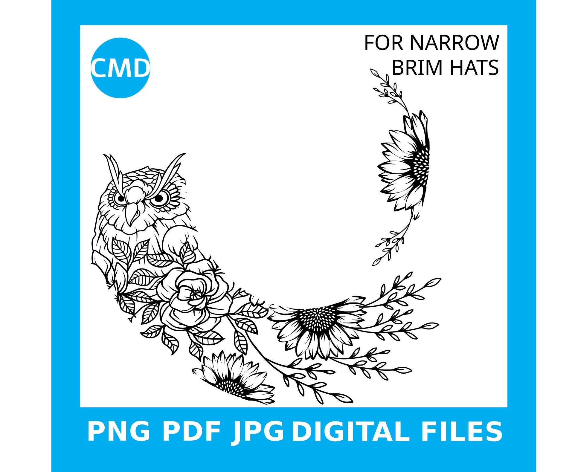 Sunflower Owl Hat Burning Design, Floral Owl Pattern, Flowers, For Narrow Brim Hats, png jpg pdf dig