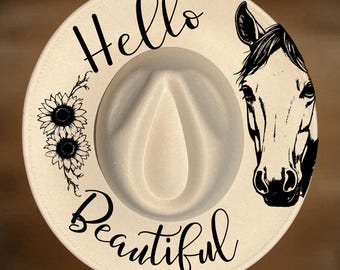 Horse & Sunflower Hat Burning Design,  Wide Brim Pattern, Pyrography Template, Digital Download