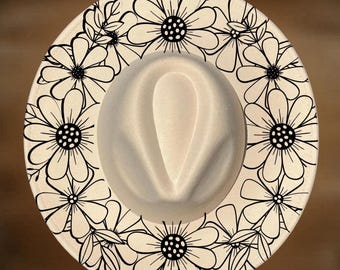 Daisy Wreath Hat Burning Design,  Wide Brim Pattern, Beginner Hand Burn, Digital Download