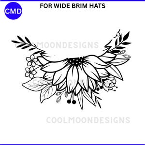 Sunflower Floral Hat Burning Design, For Wide Brim Hat, Sunflower Pattern, Laser Friendly Graphic, SVG png jpg pdf digital files, Pyrography