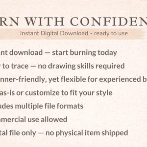 Puede incluir: Imagen con texto: "BURN WITH CONFIDENCE" y "Descarga digital instant&aacute;nea - listo para usar." Destaca la descarga instant&aacute;nea, f&aacute;cil trazado, apto para principiantes y uso comercial. Es un archivo digital.