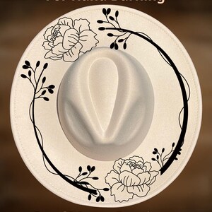 Peony Wide Brim Hat Burning Design, Floral Pattern, Easy Hand Burning Template,