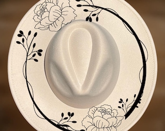 Peony Wide Brim Hat Burning Design, Floral Pattern, Easy Hand Burning Template,