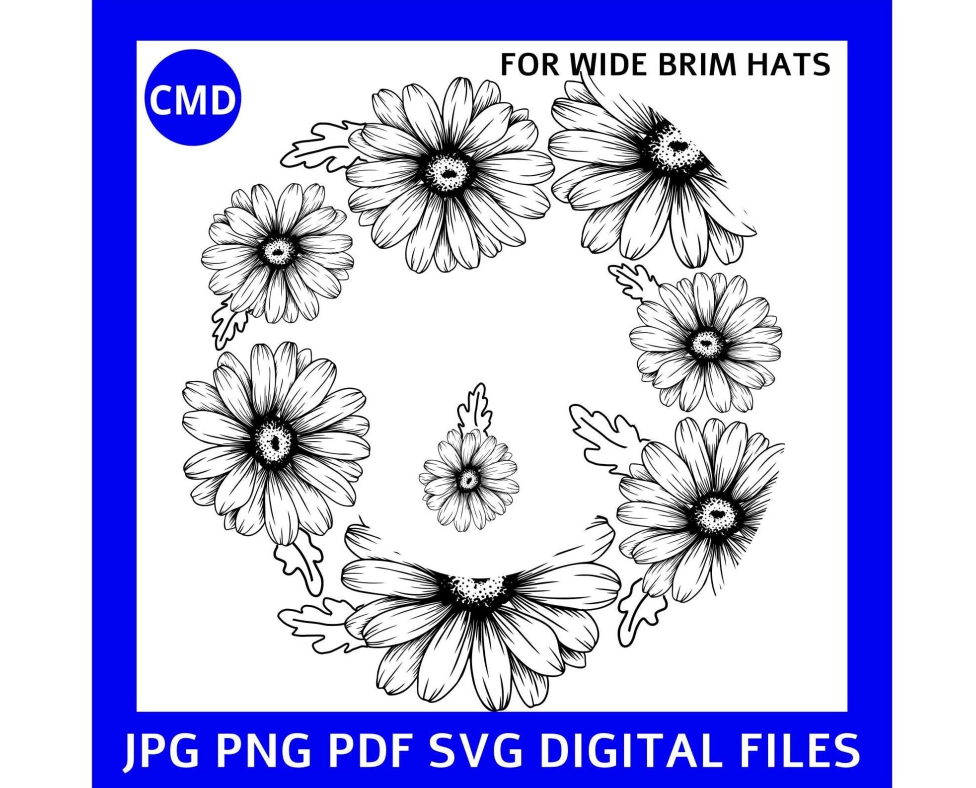 Daisy Daze Hut Brennendes Design, Gänseblümchen Muster, für Hüte mit breiter Krempe, Laser-freundlich, DIY Pyrographie Vorlage, Digitale Dateien png jpg pdf SVG