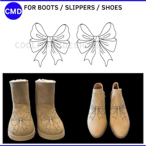 Diseño de coqueta con lazos para quemar botas, bonito lazo de alegría grande, para botines, plantilla de pirograbado para botas DIY, descarga digital en formato PNG, PDF y JPG