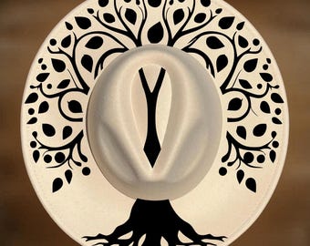 Tree of Life Hat Burning Design,  Wide Brim Pyrography Pattern, Easy To Burn, Digital Download