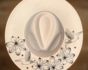 Humming Bird Fedora Free Hand Burning and Hand Painted - Etsy display picture 3
