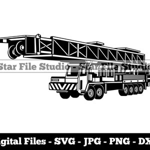 Puede incluir: Ilustración en blanco y negro de un camión grande con un brazo de grúa que se extiende desde la parte trasera. El camión tiene un remolque de plataforma con una rejilla de metal.