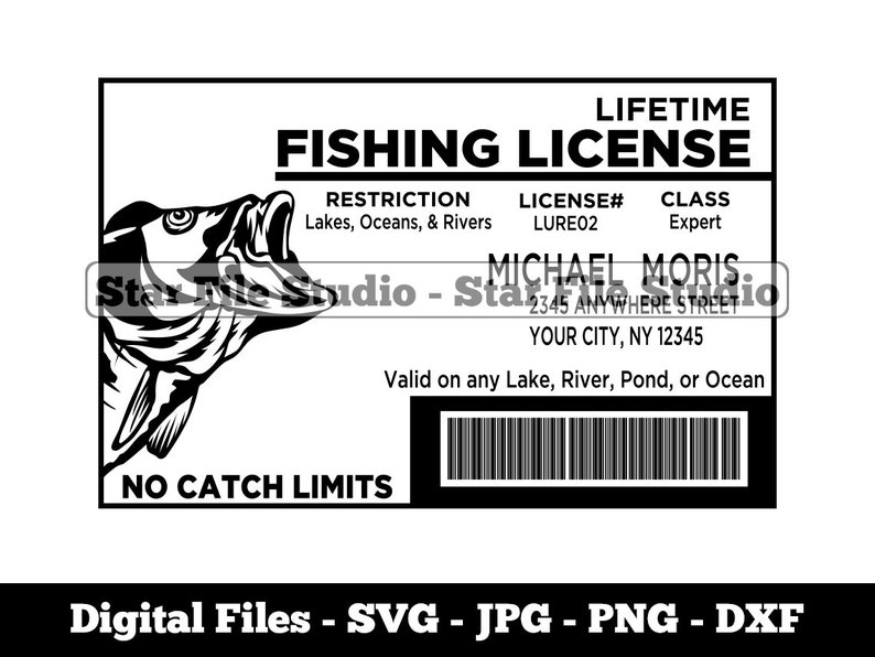 Fishing License Template Svg Fishermans License Svg Fishing Etsy