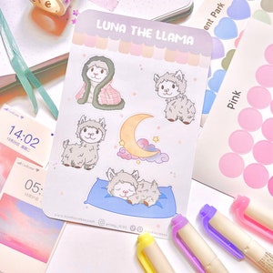 Cute Llama Sticker Sheet | Llama | Animals | Moon | Kawaii Stickers | Cute Sticker Sheet | Kawaii Animals | Kawaii Llama | Bujo Stickers