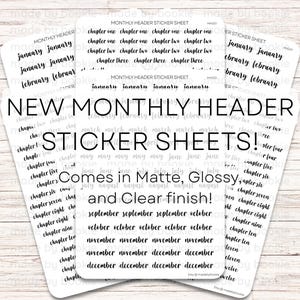 Monthly Header Planner Stickers | Chapter Journal | Hobonichi Calendar | Functional Bullet Notebook | Script Monthly Headers