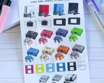 Retro Gaming Console Sticker Sheet | Vintage Handheld Controller Collection | Matte Vinyl | Journal Laptop Planner Scrapbook Gift