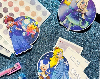 Holographic SMB Princess Winter Stickers: Rosalina, Peach, Daisy