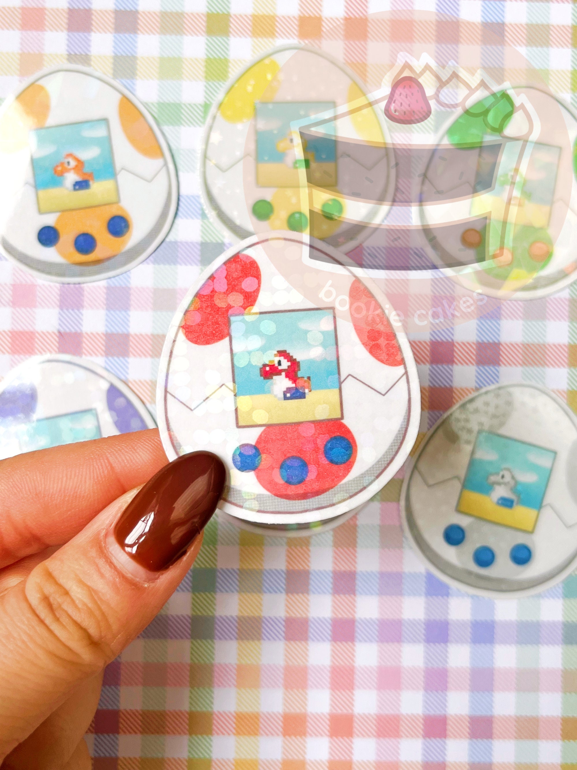 Holographic Yoshi Tamagotchi Stickers | Nostalgic Toy | Kawaii Sticker| Holo Yoshi | Kawaii Decal | Y2k | Nostalgic | Holographic | Cute