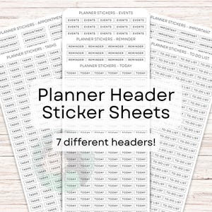 May include: Multiple sheets of white planner header stickers featuring black text in rectangular borders. The labels include categories such as Events, Appointment, Tasks, Reminder, Today, Important, and To-Do List, organized in rows.