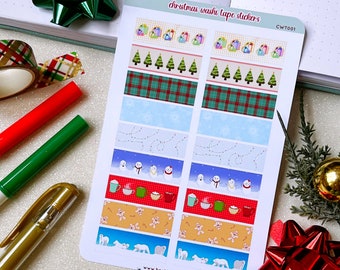 Christmas Washi Tape Sticker Sheet | Washi Tape Stickers | Glossy Vinyl Stickers | Christmas Stickers | Christmas Gift | Holidays
