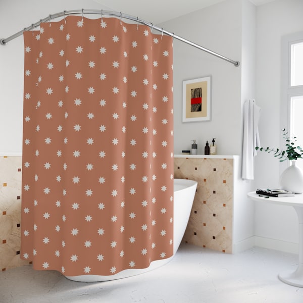 Polyester Shower Curtain, Rust Shower Curtain, Red Shower Curtain, Orange Shower Curtain, BOHO Shower Curtain, Cute Shower Curtain