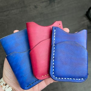 Red or Blue handmade leather cardholder