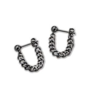 Earrings Black Ball Chain Dangle Earring, Korean Chain Earrings Kpop inspired Earrings Edgy Black Earrings Jewelry Stainless Steel