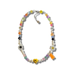 BTS Necklace Custom Smiley Beaded Necklace | Colorful Necklace Pearl smiley beaded bracelet | BTS Style Kpop BTS inspired Bead Necklace