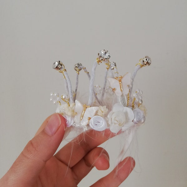 Princess crown, birthday headband, baby flower crown, birthday tiara, birthday crown, white gold, rhinestone crown, baby photo prop, RTS