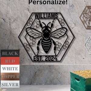 Personalized Honey Bee Sign, Beekeeper Gifts, Custom Metal Bee Decor, Bee Garden Sign, Gardener Naturalist Gifts, Honey Bee Farm, Bee Hive