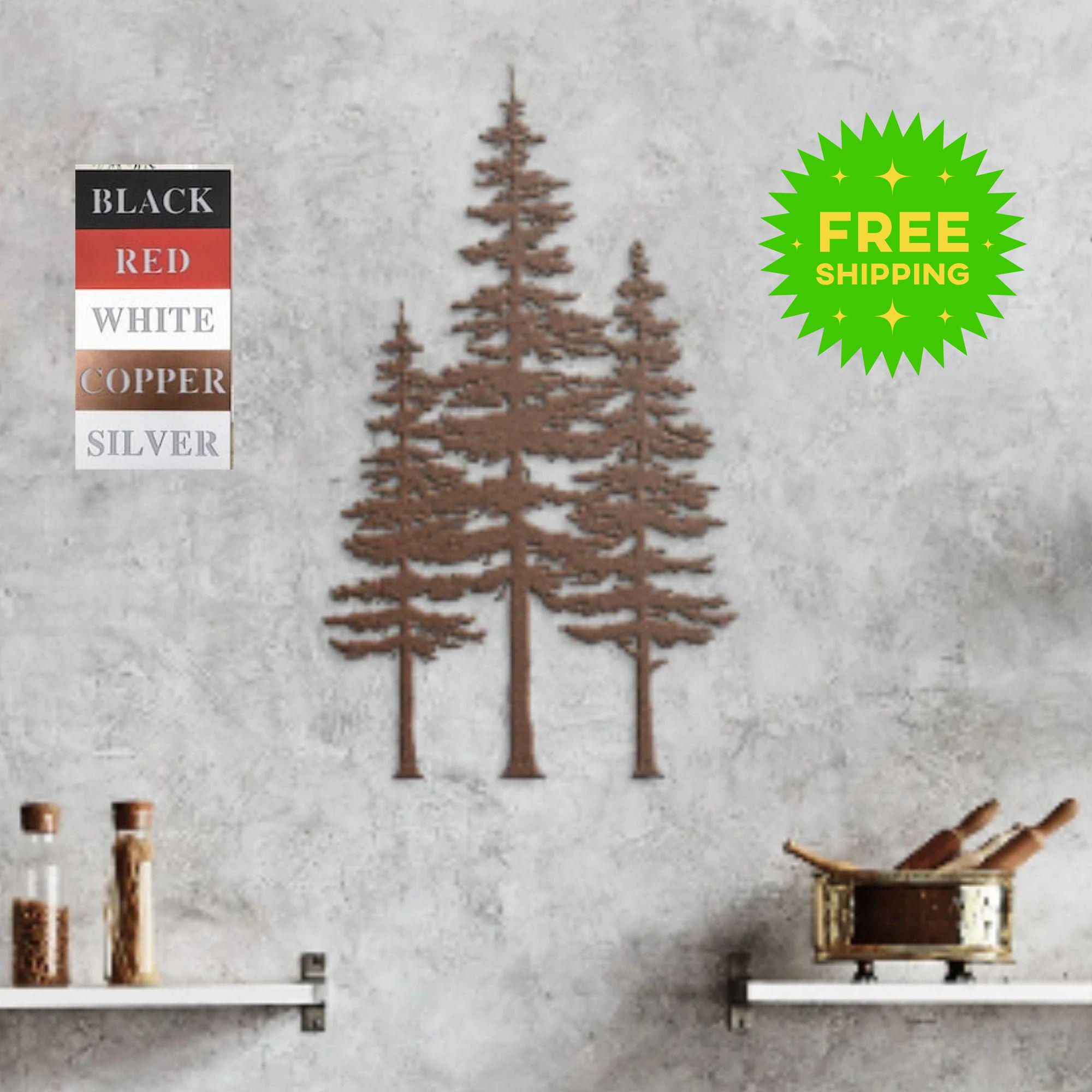 Wall Decore Tree Tall Metal Evergreen Wall Decor, Trees Metalwork Wall Art, Pine Tree ...