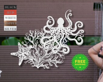 Metal Octopus Wall Art | Garden Outdoor Beach House Decor | Coastal Nautical Patio Art | Sea Life Bathroom Sign | Housewarming Gift
