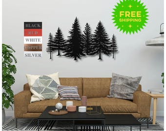 Metal Tree Wall Art, Pine Forest Wall Decor, Metal Art Wall Decor, Metal Forest Art, Landscape Wall Hanging, Outdoor Art, Housewarming Gifts
