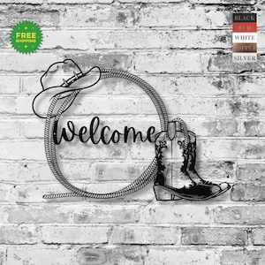 Metal Western Welcome Sign | Cowboy Boot Decor | Ranch House Welcome Sign | Western Home Decor | Farmhouse Welcome Wall Art Sign Decor